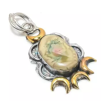 Двухцветный кулон из натурального императорского яшма из стерлингового серебра 925 пробы, размер 2,01 дюйма, M7A69
