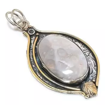 Двухцветный кулон из натурального ископаемого коралла из стерлингового серебра 925 пробы 2,76 дюйма p4C76