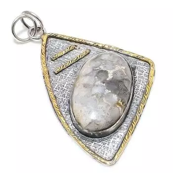 Двухцветный кулон из натурального ископаемого коралла из стерлингового серебра 925 пробы, размер 2,76 дюйма, D0R46