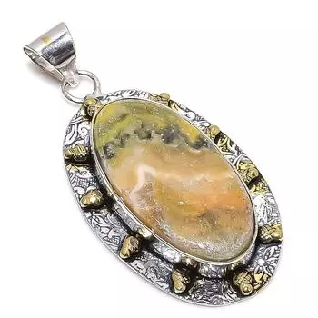 Двухцветный кулон из натурального камня яшмы 925 пробы из стерлингового серебра 2,44 дюйма C0F30