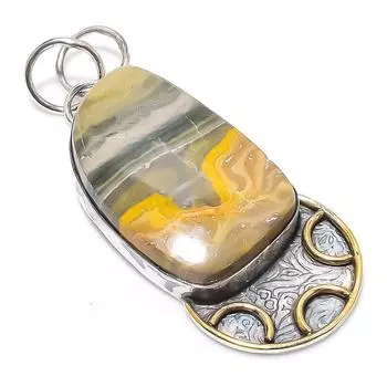 Двухцветный кулон из натурального камня яшмы 925 пробы из стерлингового серебра 2,44 дюйма y8H40