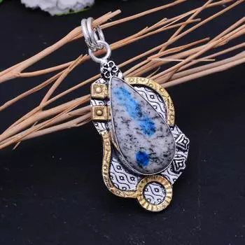 Двухцветный кулон из натурального камня яшмы K2 из стерлингового серебра 925 пробы 2,3 дюйма m7i01