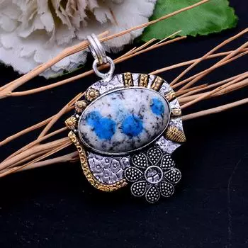 Двухцветный кулон из натурального камня яшмы K2 из стерлингового серебра 925 пробы 2,3 дюйма T3K28