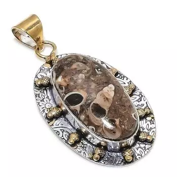 Двухцветный кулон из натурального камня Туррителла из стерлингового серебра 925 пробы, 2,36 дюйма, j8k44