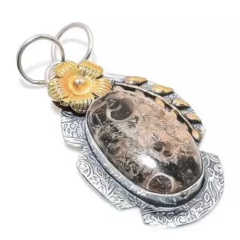 Двухцветный кулон из натурального камня Туррителла из стерлингового серебра 925 пробы 2,25 дюйма V6R71