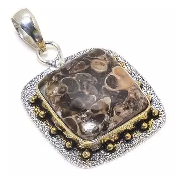 Двухцветный кулон из натурального камня Туррителла из стерлингового серебра 925 пробы 2,01 дюйма C8A97