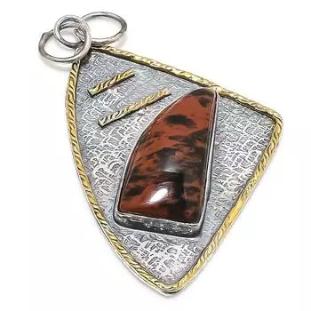 Двухцветный кулон из натурального красного дерева, обсидиана, стерлингового серебра 925 пробы, 2,68 дюйма, i7e81