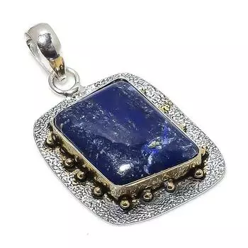 Двухцветный кулон из натурального лазурита 925 пробы из стерлингового серебра 2,17 дюйма s0J10