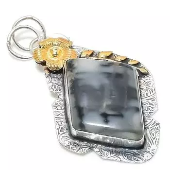 Двухцветный кулон из натурального океанского агата из стерлингового серебра 925 пробы 2,56 дюйма O4v26