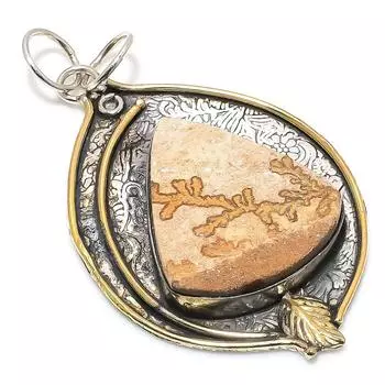 Двухцветный кулон из натурального псиломелана, дендритного серебра 925 пробы, 2,80 дюйма, T0r85