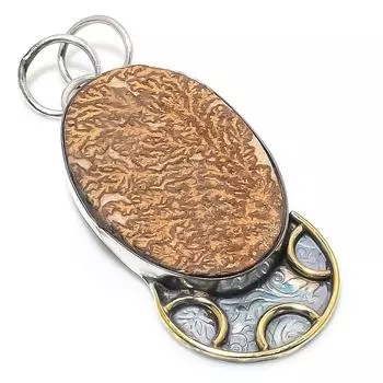 Двухцветный кулон из натурального псиломелана, дендритного серебра 925 пробы, 2,36 дюйма, v5O15