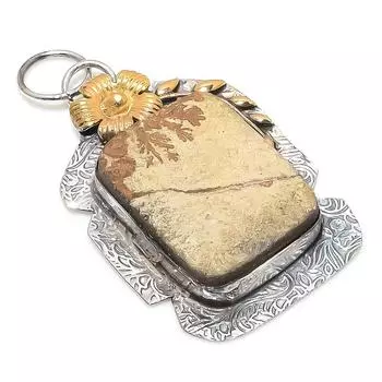 Двухцветный кулон из натурального псиломелана, дендритного серебра 925 пробы, 2,44 дюйма, W7l18