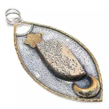 Двухцветный кулон из натурального псиломелана, дендритного серебра 925 пробы, 3,47 дюйма, M8J28