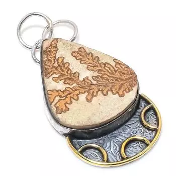 Двухцветный кулон из натурального псиломелана, дендритного серебра 925 пробы, 2,29 дюйма, B1n12