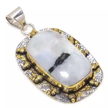 Двухцветный кулон из натурального радужного лунного камня, стерлингового серебра 925 пробы, 2,36 дюйма, G1K71