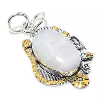 Двухцветный кулон из натурального радужного лунного камня, стерлингового серебра 925 пробы, 2,09 дюйма, G6A63