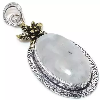 Двухцветный кулон из натурального радужного лунного камня из стерлингового серебра 925 пробы 2,25 дюйма C0c09