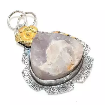 Двухцветный кулон из натурального розового кварца, необработанный камень, стерлинговое серебро 925 пробы, 2,25 дюйма, h3M92