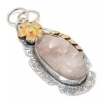 Двухцветный кулон из натурального розового кварца, необработанный камень, стерлинговое серебро 925 пробы, 2,40 дюйма, A1W73