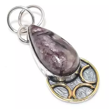 Двухцветный кулон из натурального русского чароита из стерлингового серебра 925 пробы, размер 2,01 дюйма, d2G37