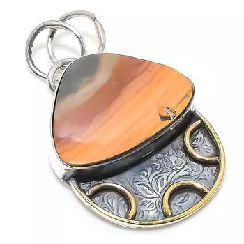 Двухцветный кулон из натурального серебра 925 пробы Мукаит, размер 1,81 дюйма, n2P21