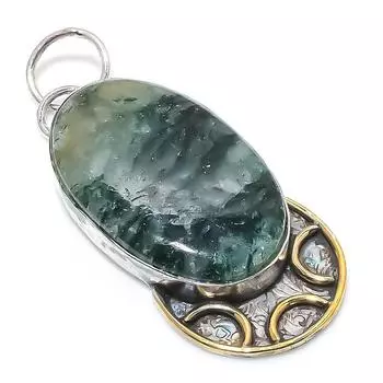 Двухцветный кулон из натурального зеленого авантюрина из стерлингового серебра 925 пробы 2,29 дюйма o5P25