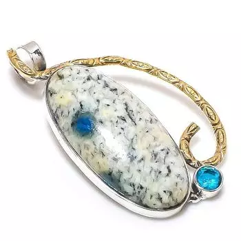 Двухцветный кулон из серебра 925 пробы с натуральным синим азуритом K2 и синим топазом 2,05 дюйма P8I35