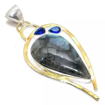 Двухцветный кулон из стерлингового серебра 925 пробы с натуральным лабрадоритом и голубым топазом 3,11 дюйма S4l40