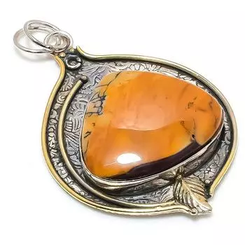 Двухцветный кулон из стерлингового серебра 925 пробы с натуральным драгоценным камнем Мукаит, размер 2,80 дюйма, s0F43