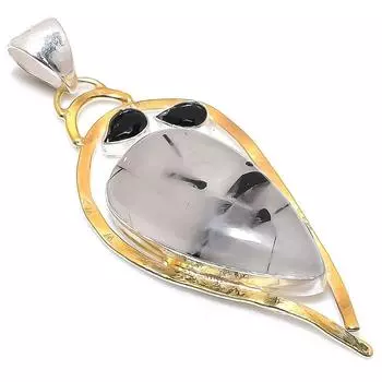 Двухцветный кулон из стерлингового серебра 925 пробы с натуральным черным рутилом и шпинелью 2,96 дюйма N6O57