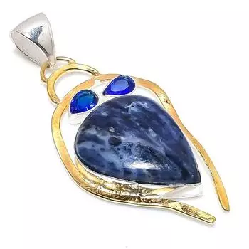 Двухцветный кулон из стерлингового серебра 925 пробы с натуральным содалитом и голубым топазом 2,52 дюйма p0J61