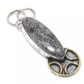 Двухцветный кулон из стерлингового серебра 925 пробы с натуральным скатом и кораллом, размер 2,17 дюйма, T8Q67