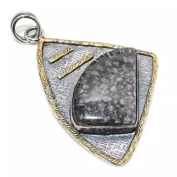 Двухцветный кулон из стерлингового серебра 925 пробы с натуральным скатом и кораллом, размер 2,72 дюйма, Z1F38