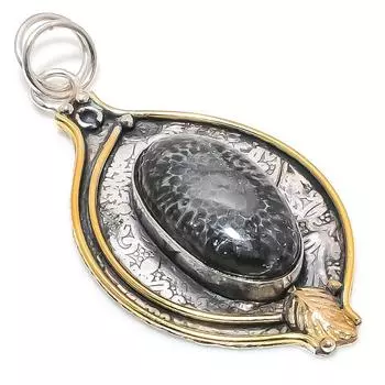 Двухцветный кулон из стерлингового серебра 925 пробы с натуральным скатом и кораллом, размер 2,68 дюйма, h9R82