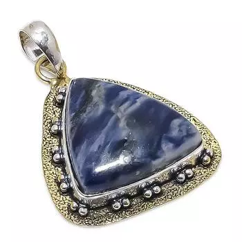 Двухцветный кулон из стерлингового серебра 925 пробы с натуральным содалитом, размер 2,17 дюйма, g9I88