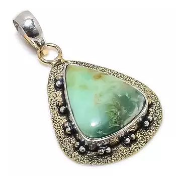 Двухцветный кулон из стерлингового серебра 925 пробы с натуральным хризопразом, размер 2,09 дюйма, D0G55