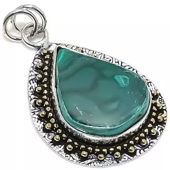 Двухцветный кулон из стерлингового серебра 925 пробы с натуральным малахитом, размер 1,97 дюйма, V6w88