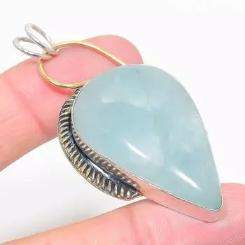 Двухцветный кулон из стерлингового серебра 925 пробы с натуральным аквамарином, 2,48 дюйма, T0J39