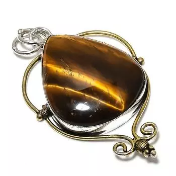 Двухцветный кулон из стерлингового серебра 925 пробы с натуральным тигровым глазом, 2,25 дюйма, r8U73