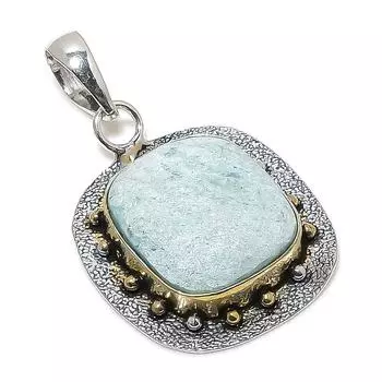 Двухцветный кулон из стерлингового серебра 925 пробы с натуральным тибетским бирюзовым камнем, размер 1,97 дюйма, Q0j37