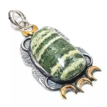 Двухцветный кулон из стерлингового серебра 925 пробы с натуральным зеленым опалом и полосками, 2,56 дюйма P7R31
