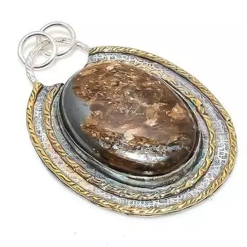 Двухцветный кулон из стерлингового серебра 925 пробы с натуральным бронзитом, двухцветный кулон 2,40 дюйма o0i28
