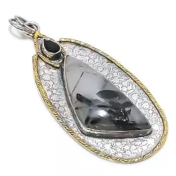 Двухцветный кулон из стерлингового серебра 925 пробы с натуральным черным рутилом и шпинелью, размер 3,07 дюйма, j1m10