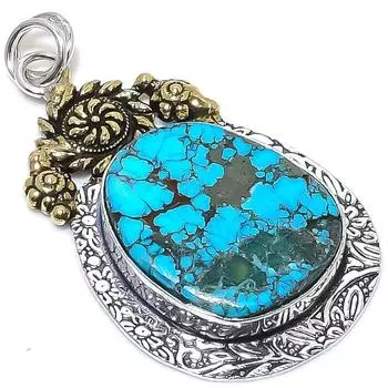 Двухцветный кулон из стерлингового серебра 925 пробы с натуральным тибетским бирюзовым камнем 2,29 дюйма l2Z68