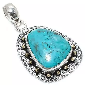 Двухцветный кулон из стерлингового серебра 925 пробы с натуральным тибетским бирюзовым камнем, размер 2,13 дюйма, R3h91