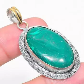 Двухцветный кулон из стерлингового серебра 925 пробы с натуральным малахитом, 2,09 дюйма p4r98