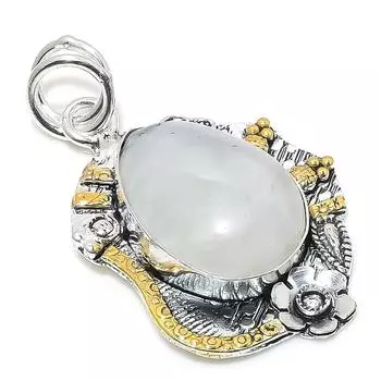 Двухцветный кулон из стерлингового серебра 925 пробы с натуральным радужным лунным камнем, двухцветный кулон 2,09 дюйма b2L36