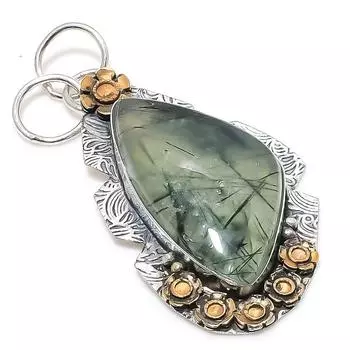 Двухцветный кулон из стерлингового серебра 925 пробы с натуральным драгоценным камнем пренитом 2,36 дюйма s2d24