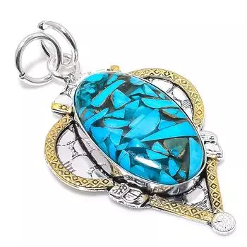 Двухцветный кулон из стерлингового серебра 925 пробы с натуральной медью и синей бирюзой 2,48 дюйма k3T73