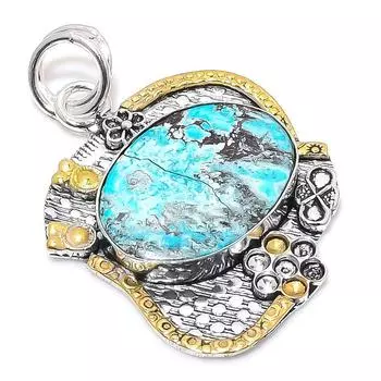 Двухцветный кулон из стерлингового серебра 925 пробы с натуральным тибетским бирюзовым камнем, размер 1,97 дюйма, t6Q53